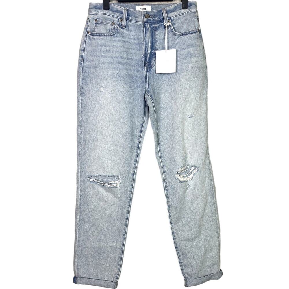 NWT Pistola Presley Relaxed Straight Leg Distressed High Rise Jean 26 Light Blue - Picture 2 of 15